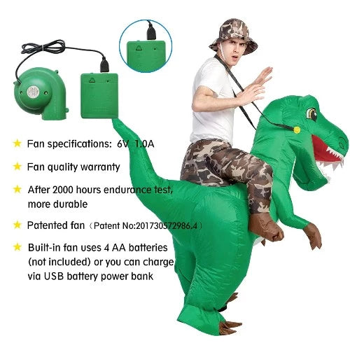 72" Tall Inflatable Dinosaur Rider Costume Adult