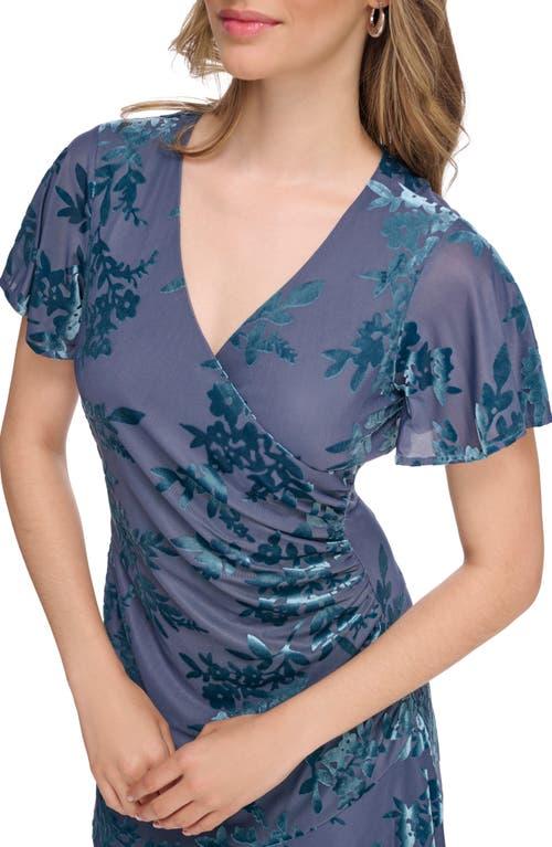 Floral Velvet Burnout Surplice V-Neck Dress Blue - Kensie