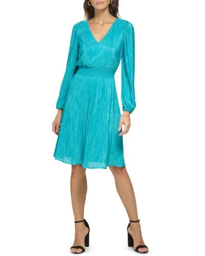 Long Puffed Sleeve Dress Turquoise - Kensie