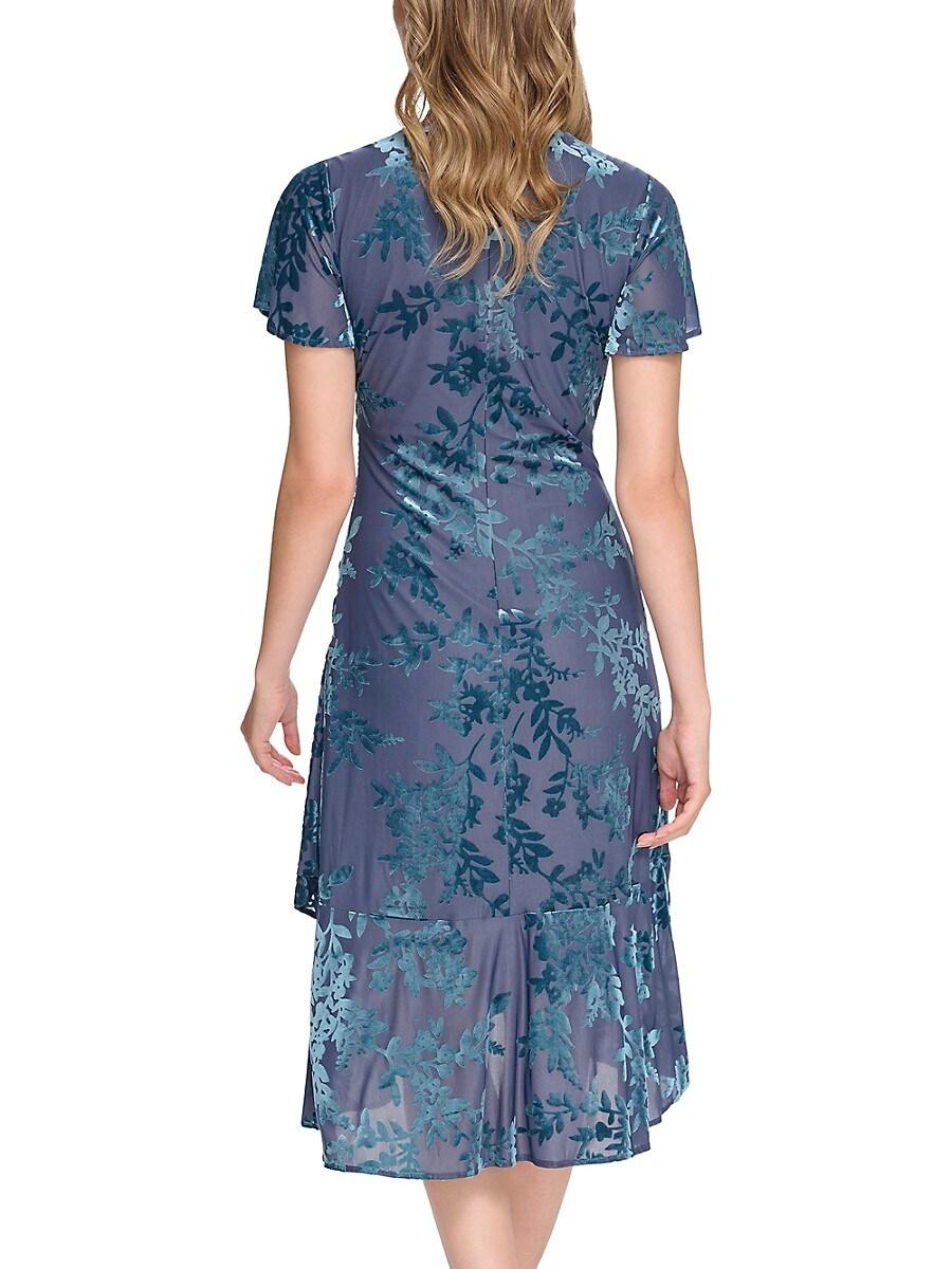 Floral Velvet Burnout Surplice V-Neck Dress Blue - Kensie
