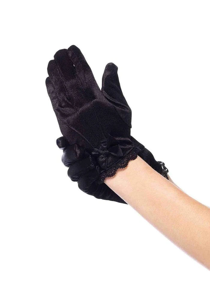 Girl's Satin Gloves Black