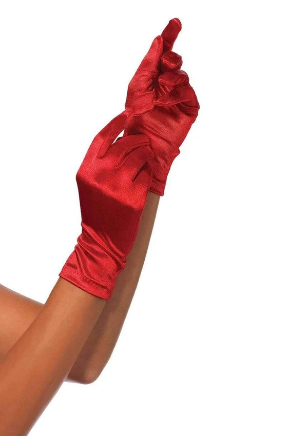 Satin Wrist Length Costume Gloves Red