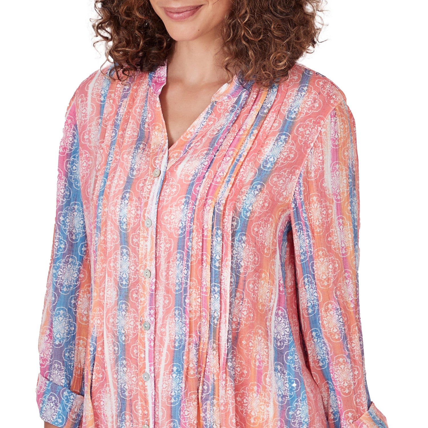 Woven Stripe Button Front Top Parrot Multi - Ruby Rd