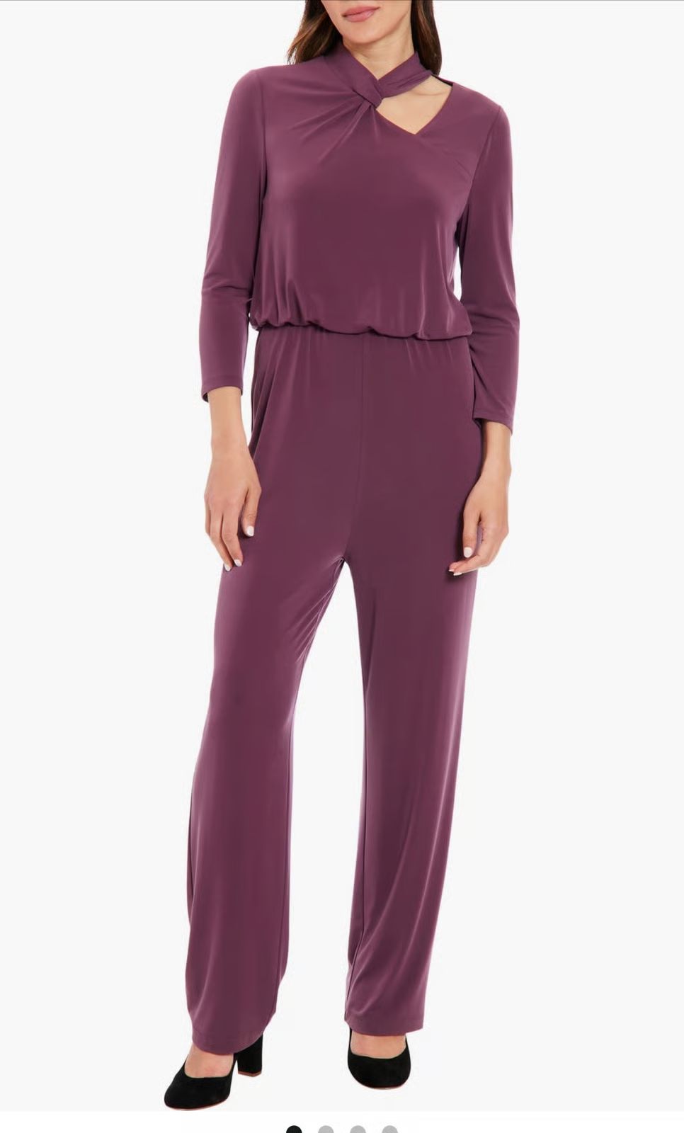 3/4 Sleeve Cutout Neck Jumpsuit Eggplant - London Times