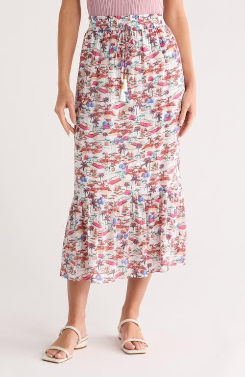 Printed Flounce Midi Skirt Red Multi - Nanette Lepore
