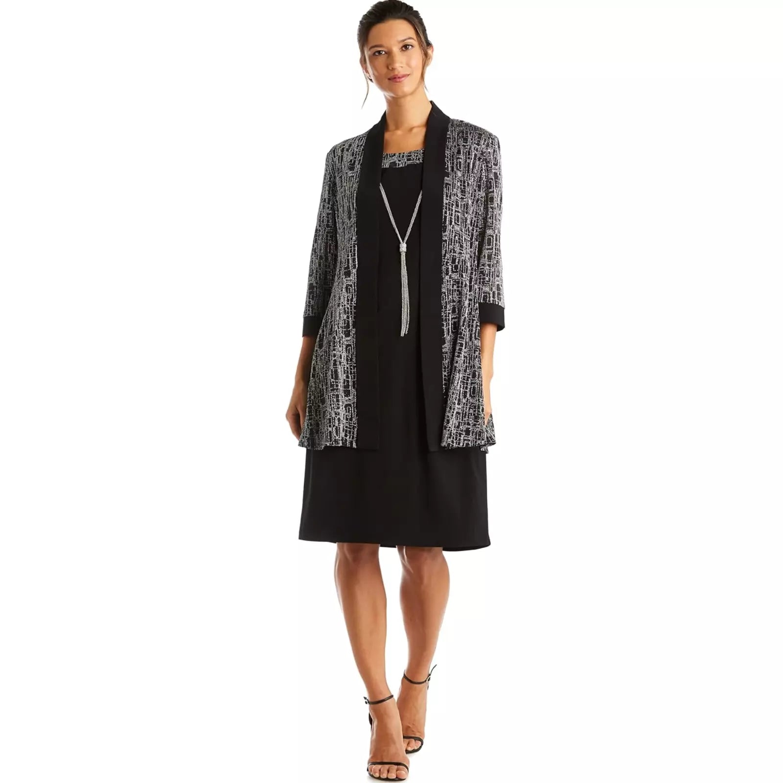 Two-Piece Metallic Knit Jacket Dress - RM Richards