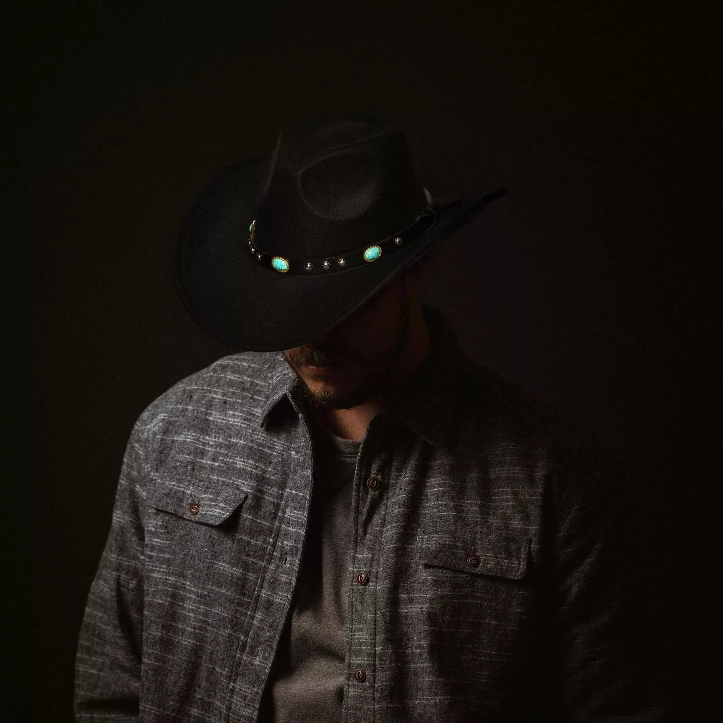 Cowboy Hat With Turquoise Oval Gem Band