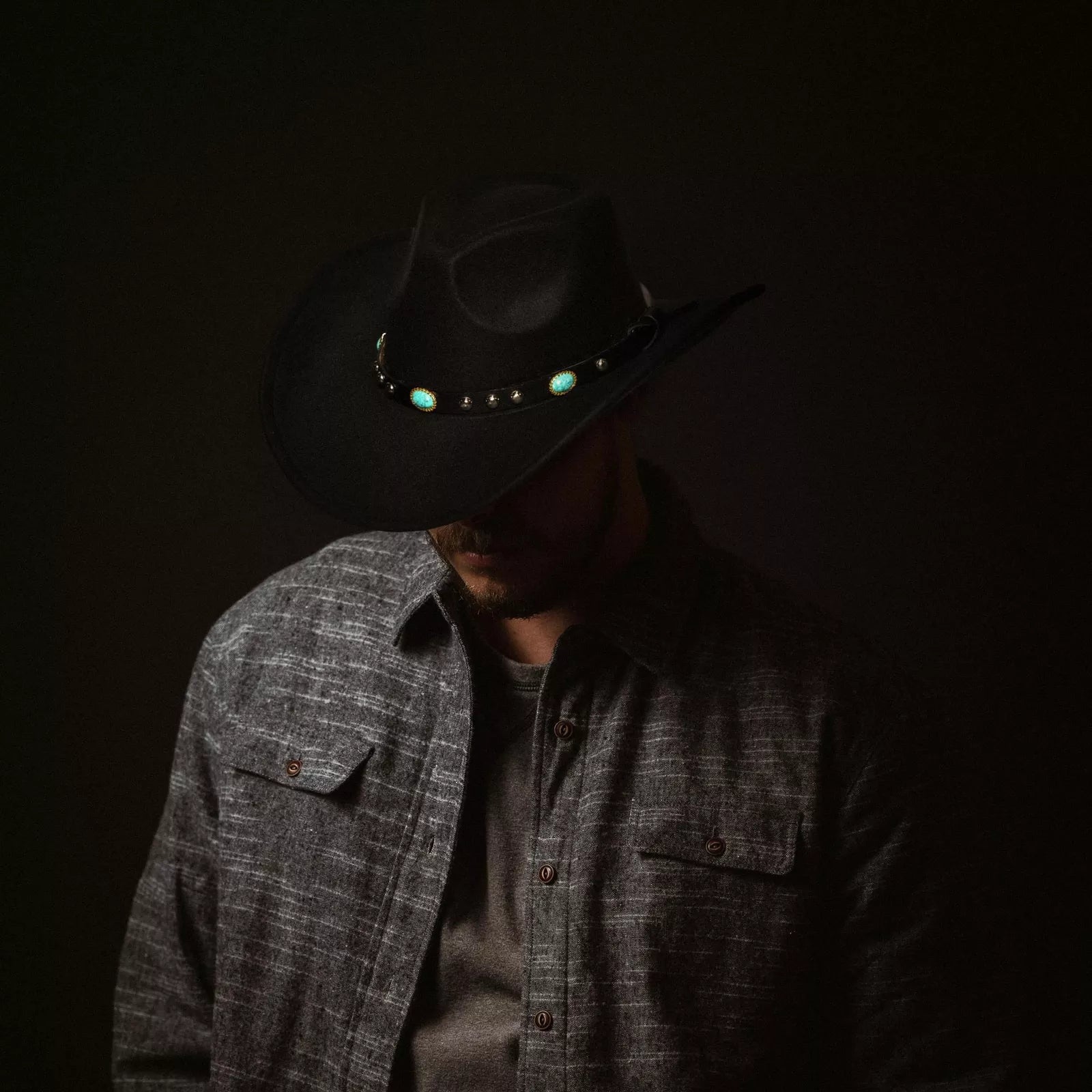 Cowboy Hat With Turquoise Oval Gem Band