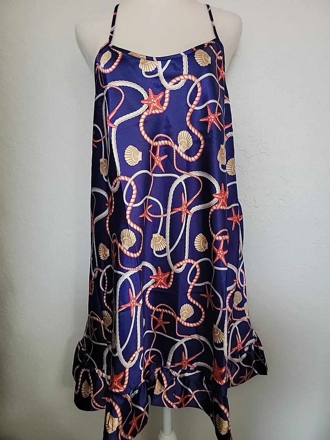 Satin T- Back Chemise Navy