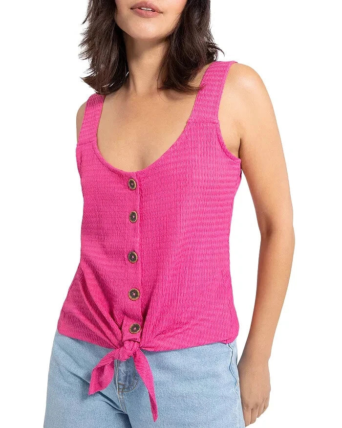 S/L V Neck Tie Front Fuchsia