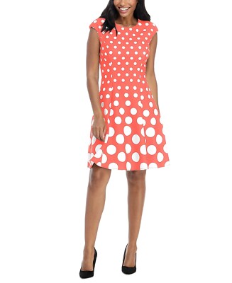 Cap Sleeve Polka Dot Short Dress Coral/White - London Times