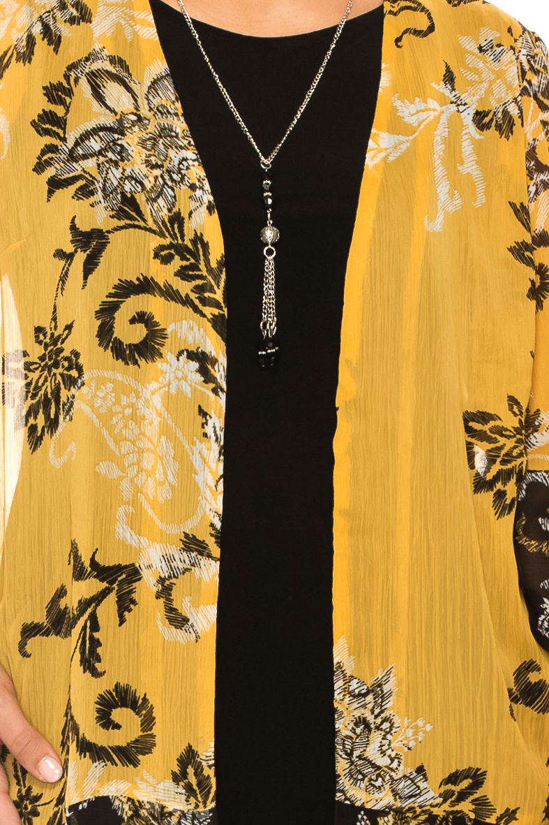 Darren 3/4 Slevee Chiffon 2 piece Jacket Dress Mustard Black