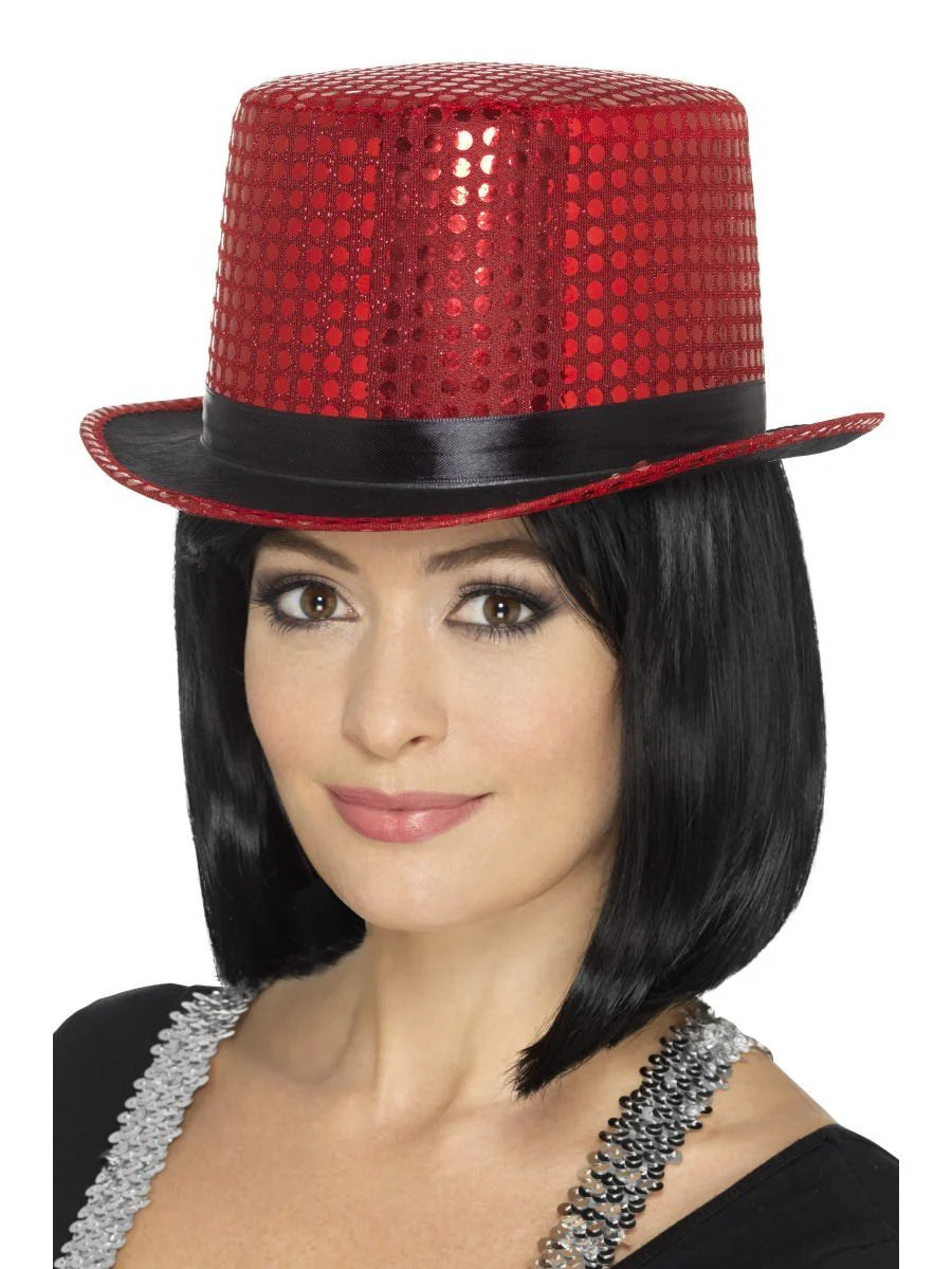 Sequin Top Hat, Red
