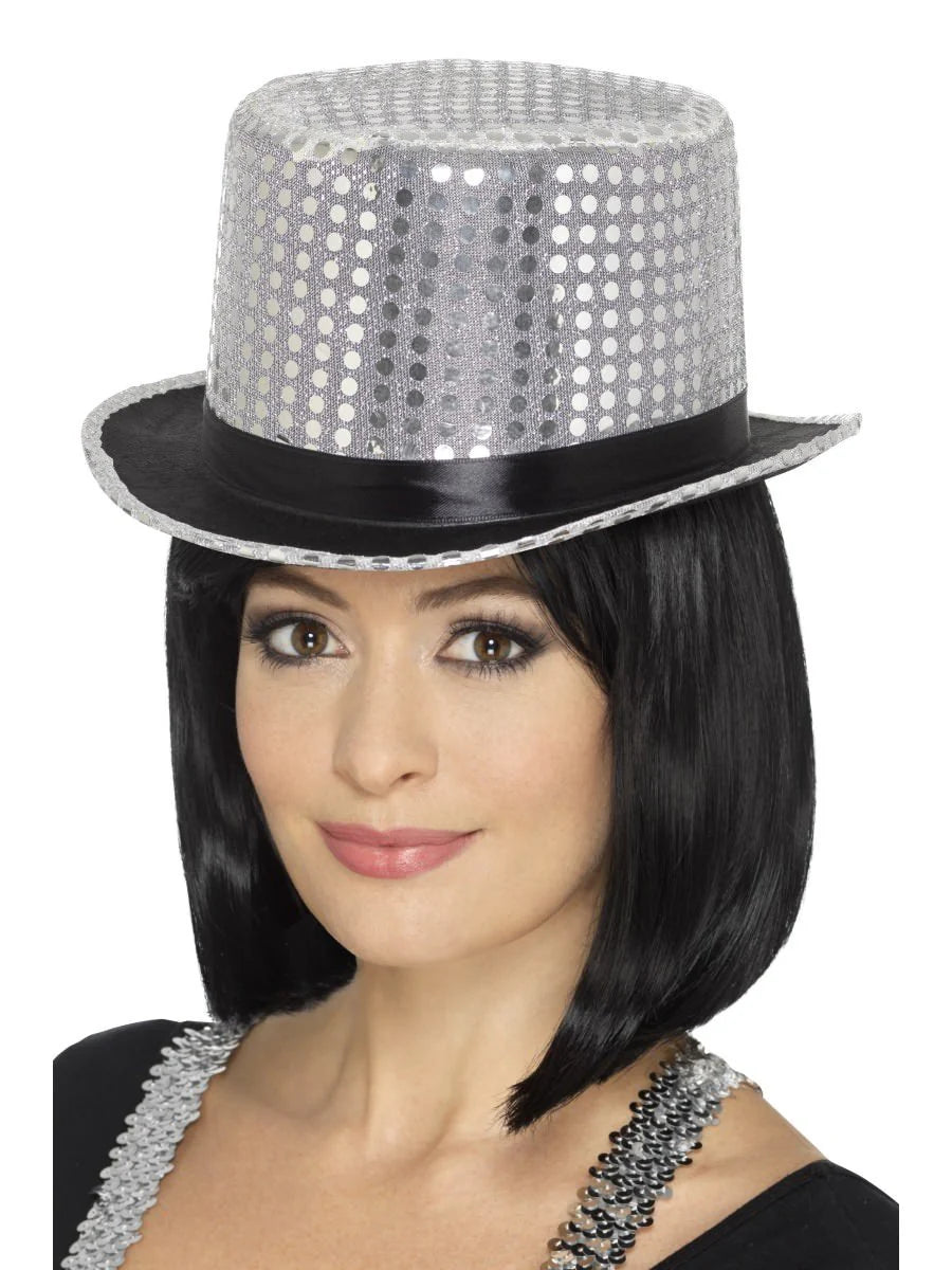 Sequin Top Hat, Silver