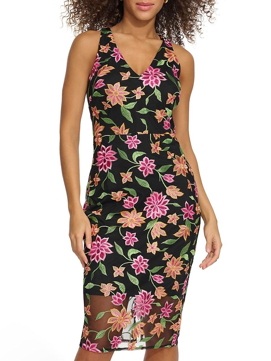 Floral Embroidered Dress Black Multi