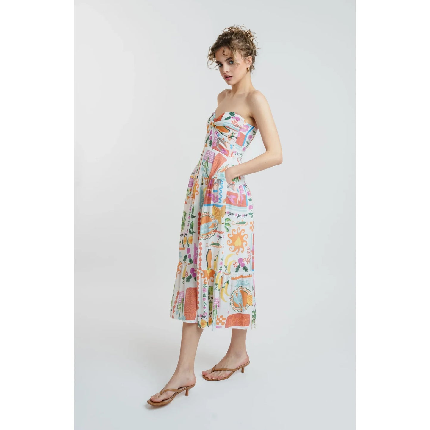 Papaya Said So Gauze Strapless Midi Dress