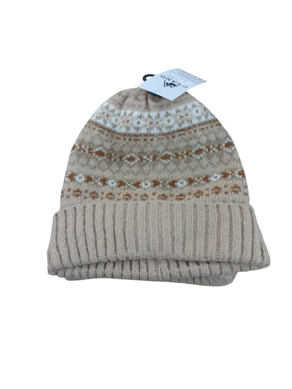 Ladies Micro Fair Isle Cuff Hat - Beige
