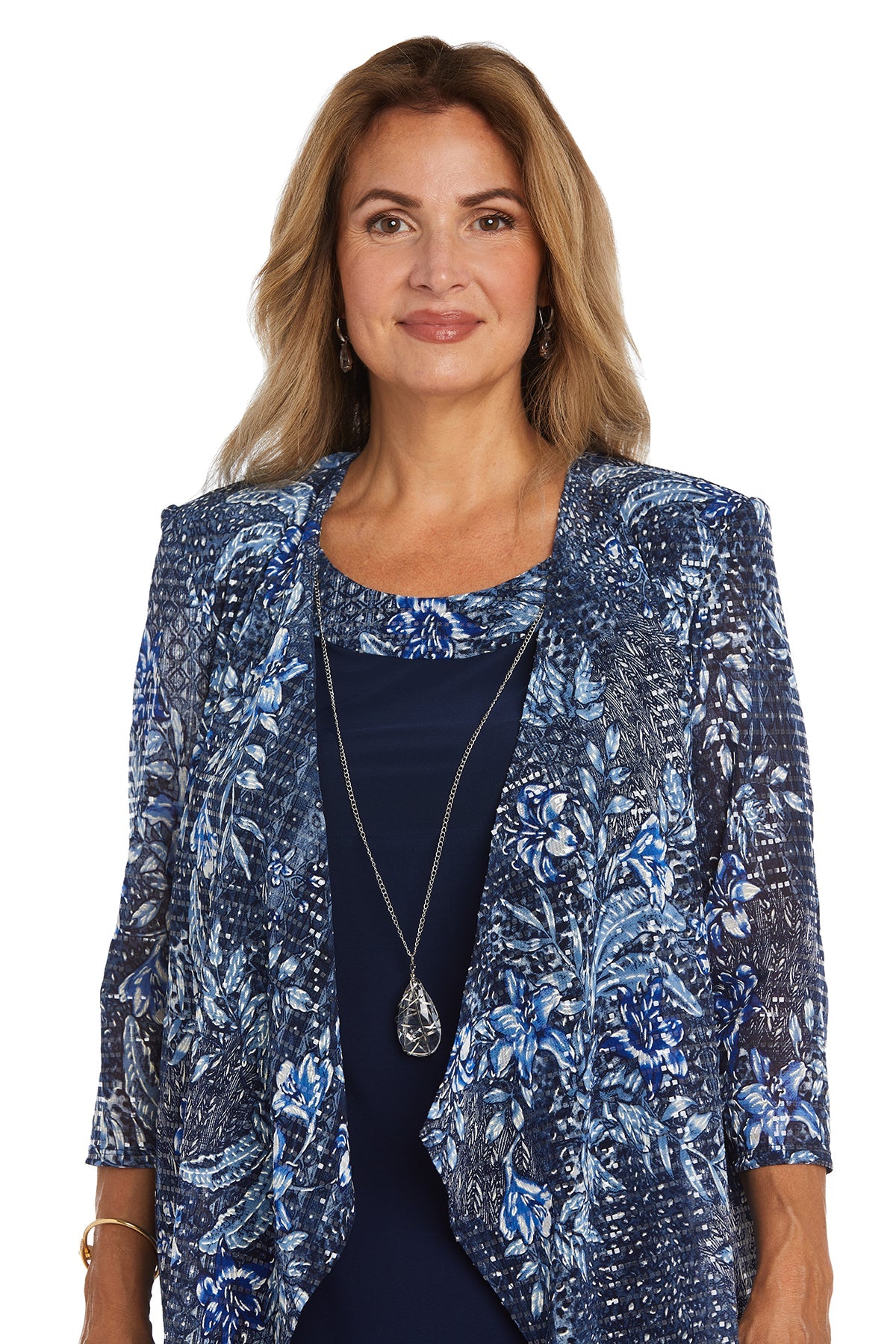 Two-Piece Printed Jacket Dress Navy/ Denim - RM Richards