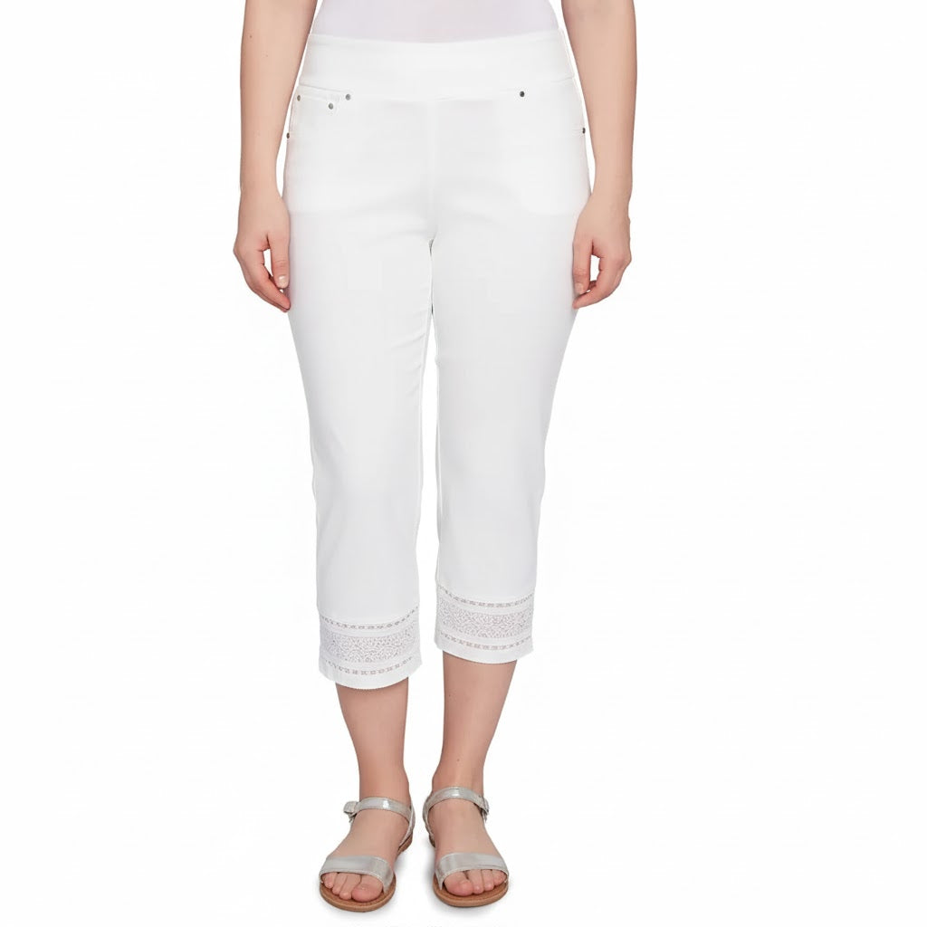 Lotus Lace Soft Denim Capri White -Ruby Rd