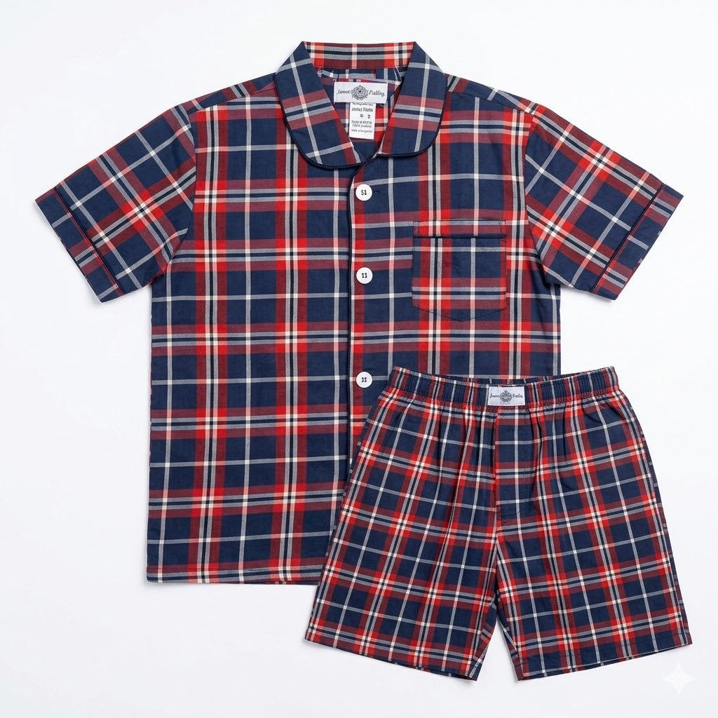 Men´s Pajama Short Sleeve w/ short pant Navy/Red Multicolor