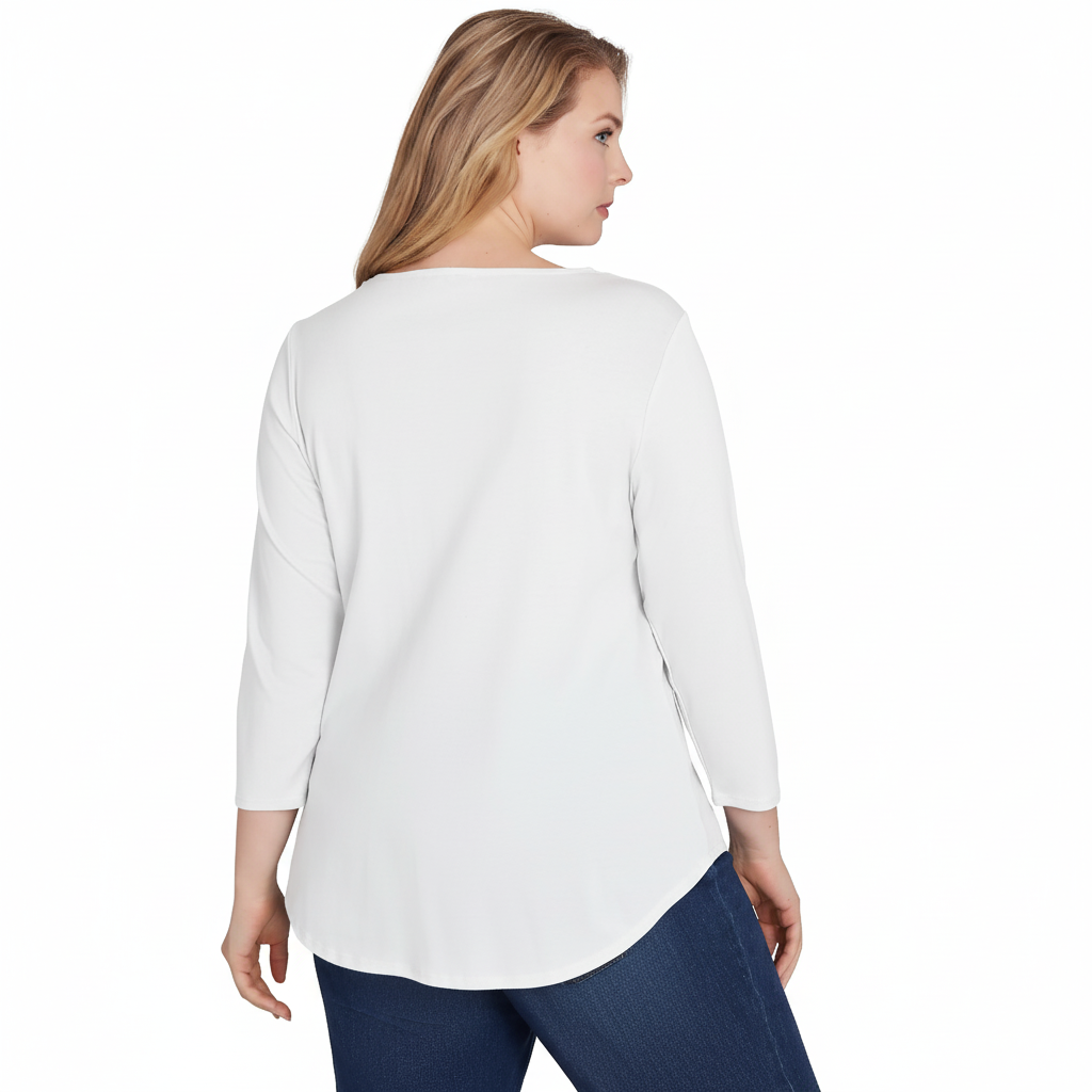 Plus Scoop Neck Ribbed Solid Top White - Ruby Rd