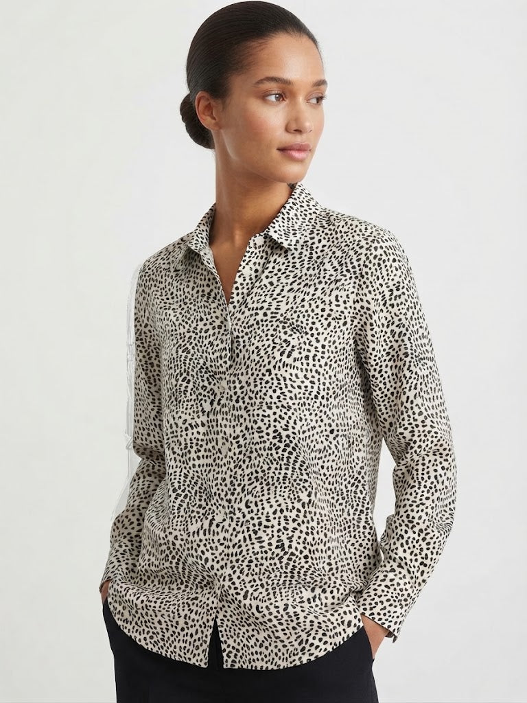 Long Sleeve Button Down Shirt Ivory Multi