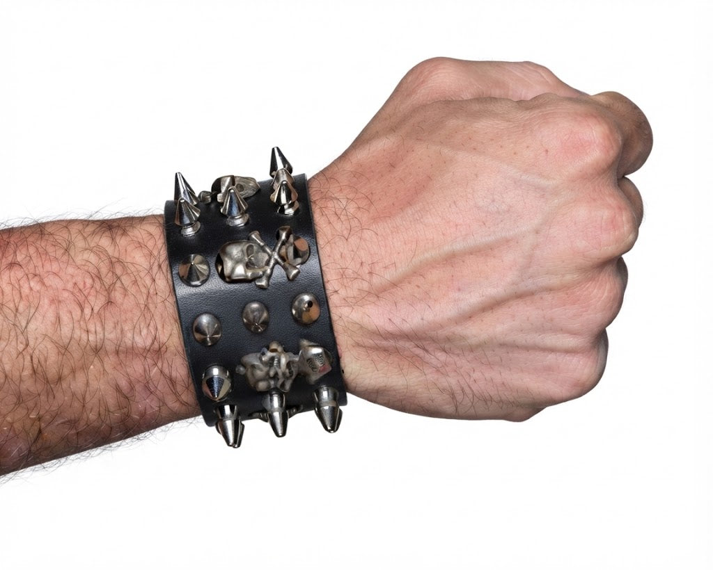 Spiked Punk Bracelet with Skulls