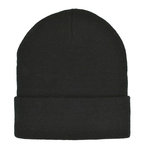 ACRYLIC KNIT SUPER-STRETCH CUFF HAT - BLACK