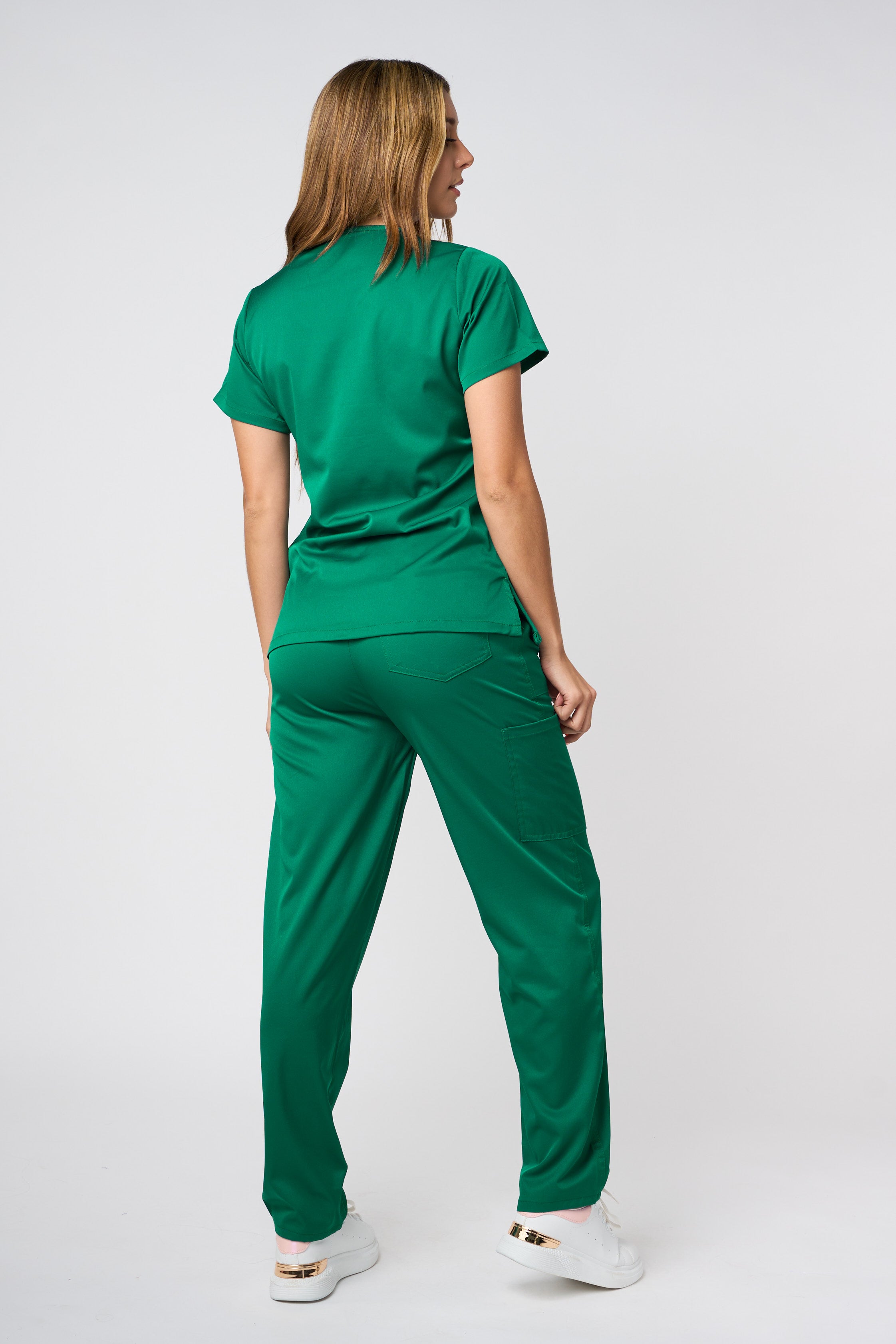 SOLID 4 WAY STRETCH KEYHOLE NECK SCRUB SET HUNTER GREEN