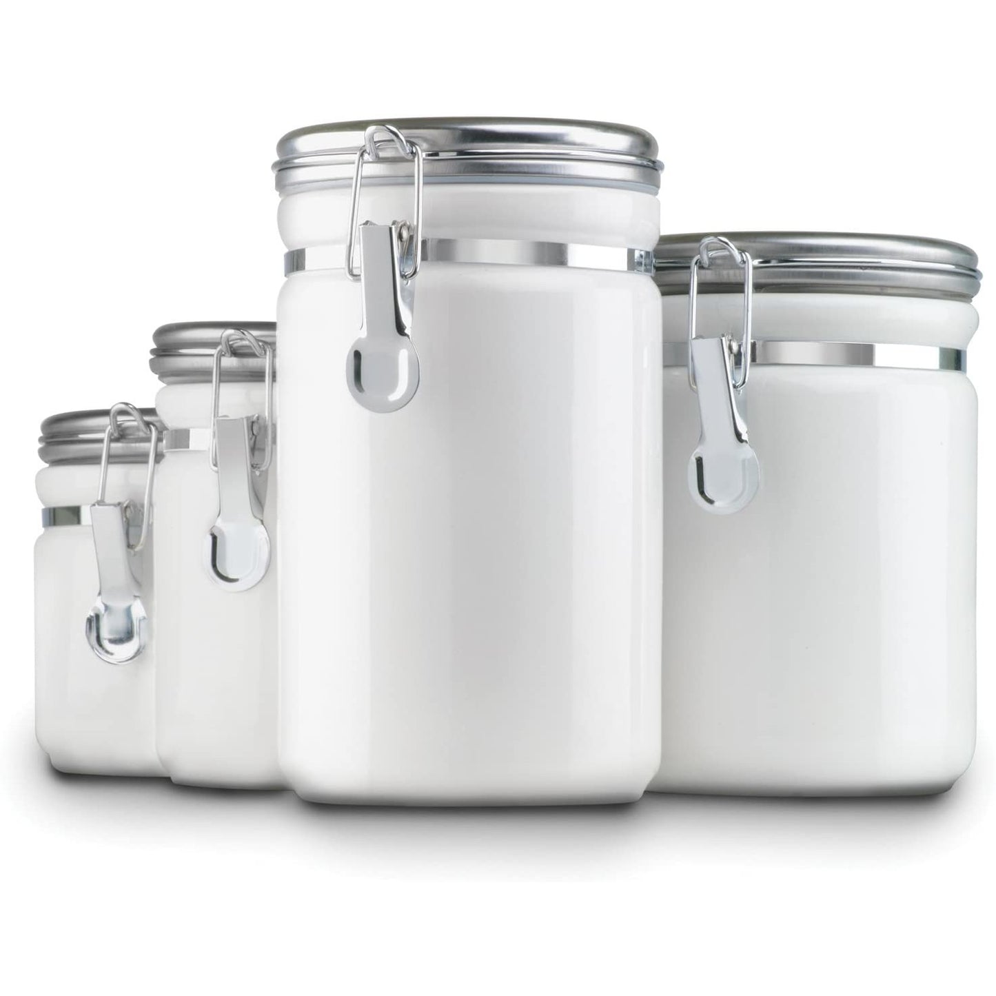 4PC WHITE CANISTER SET W /SS LIDS (2) YROLL