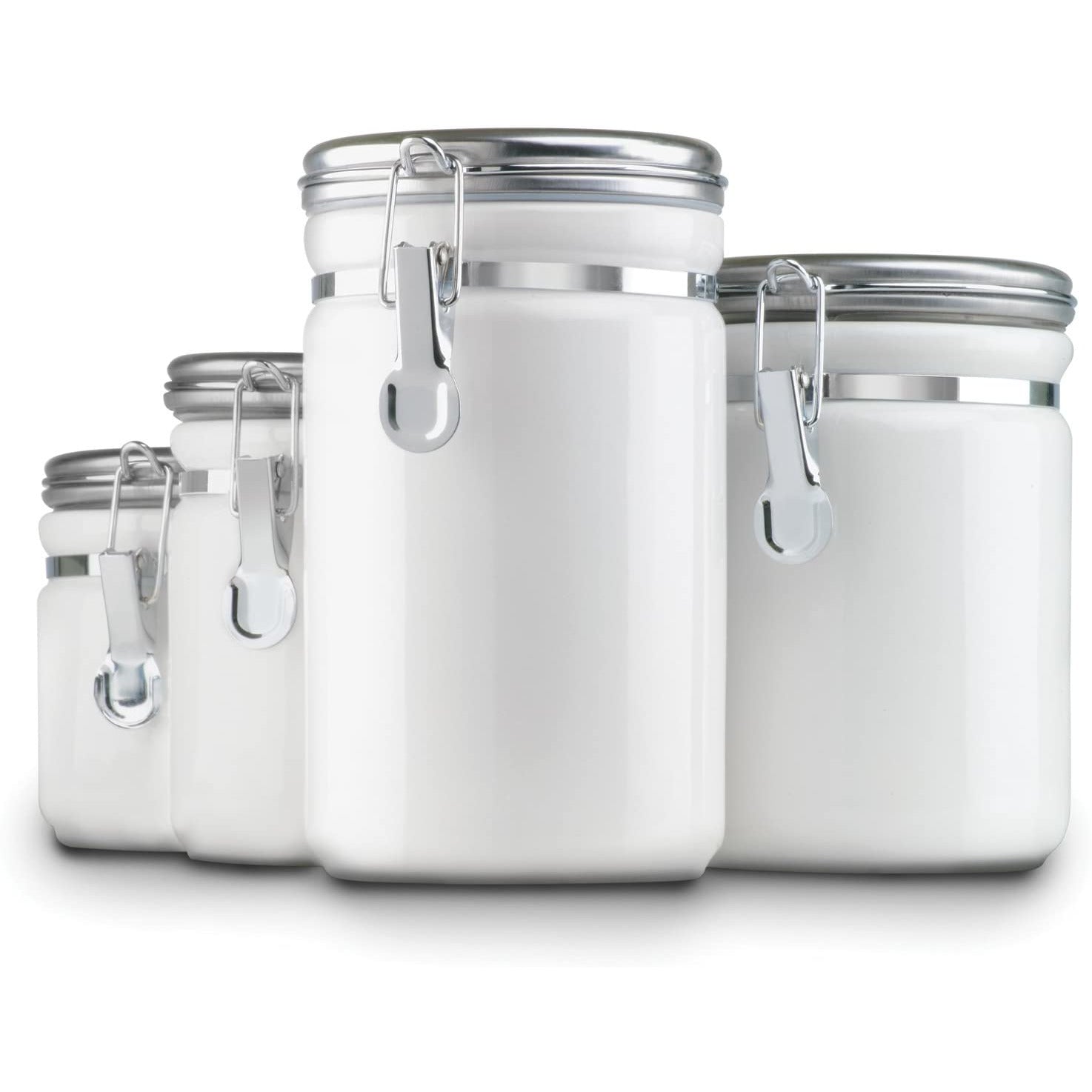 4PC WHITE CANISTER SET W /SS LIDS (2) YROLL