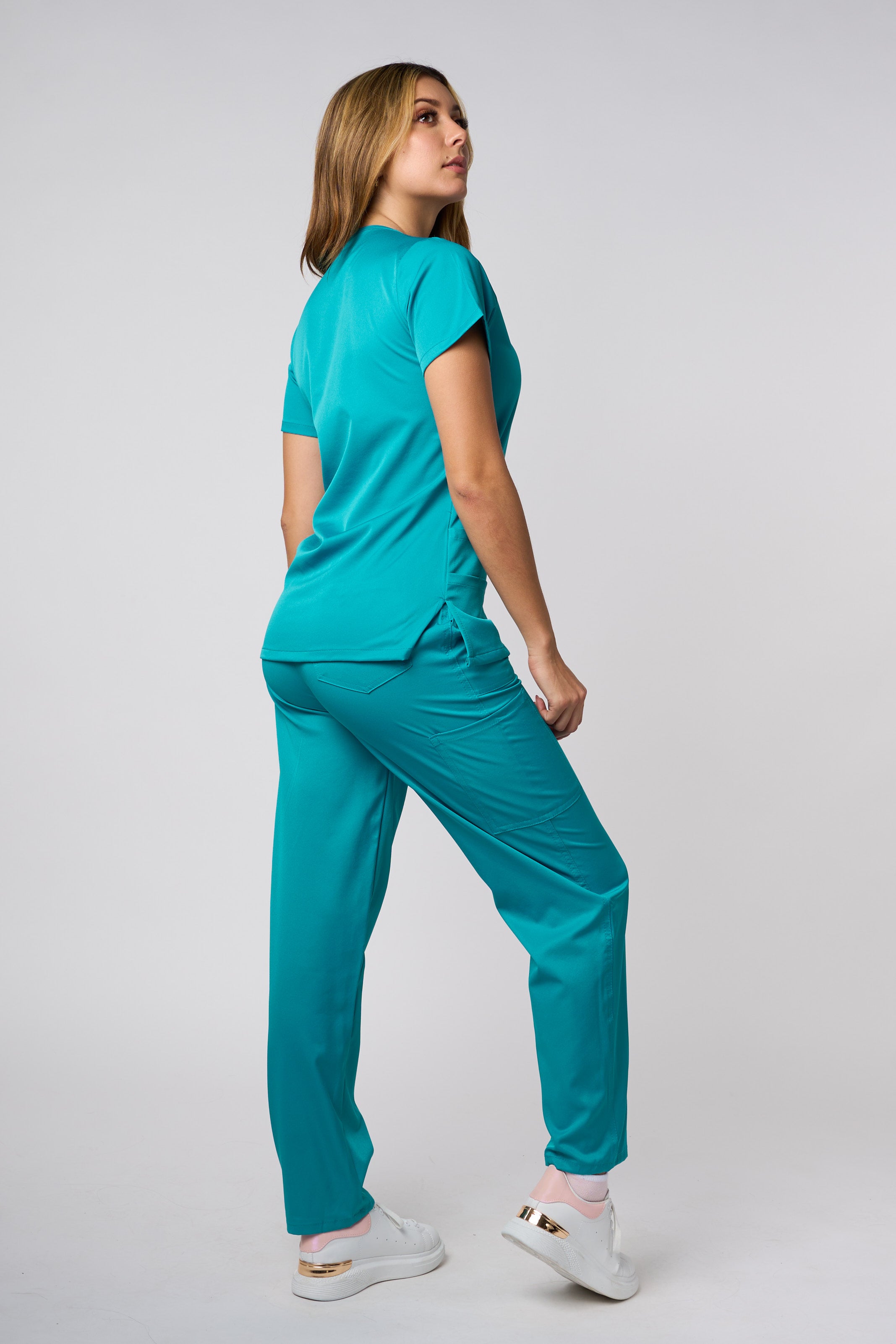 SOLID 4 WAY STRETCH KEYHOLE NECK SCRUB SET TEAL