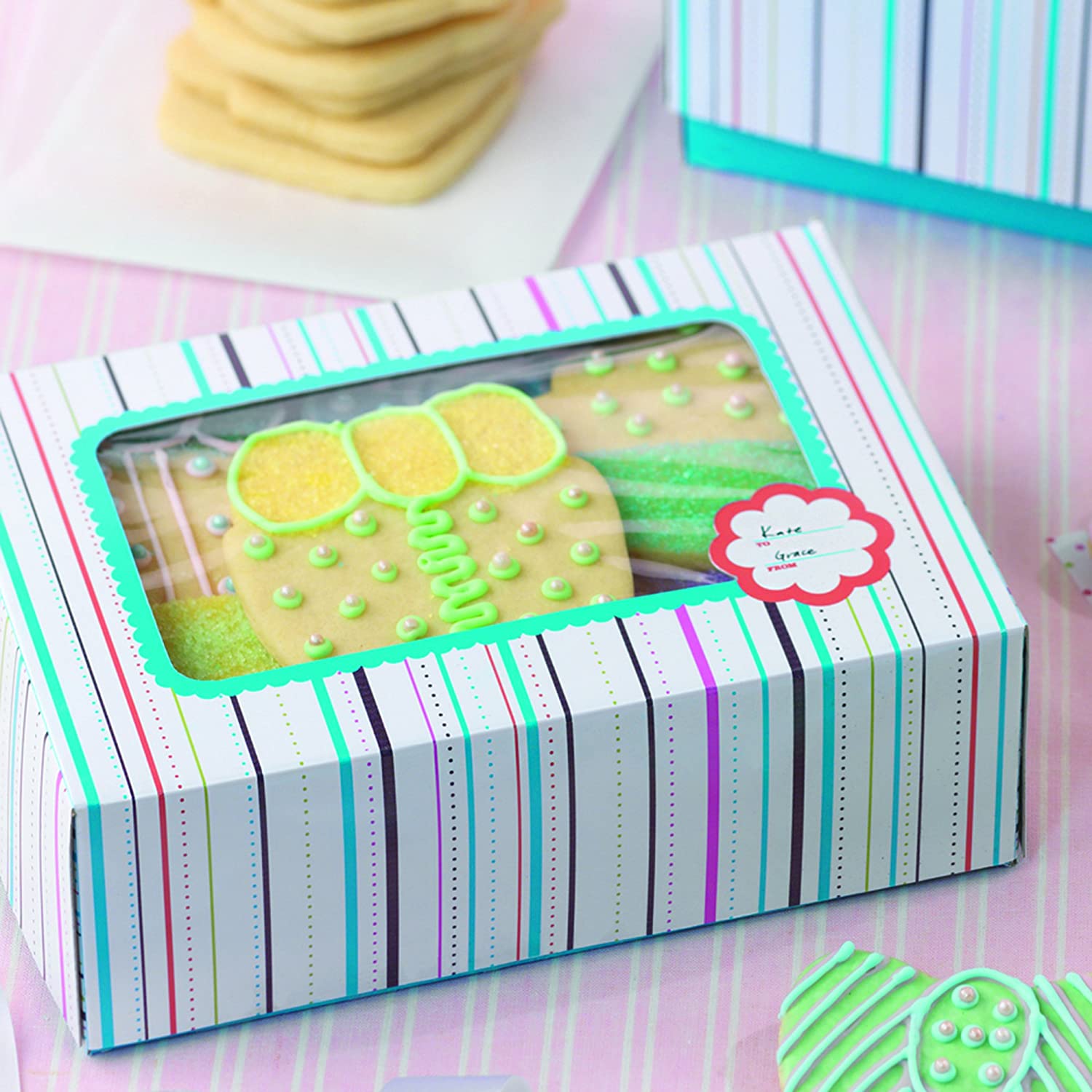 Colorful Stripe Cookie Boxes Large Multi-Color 2-Pack