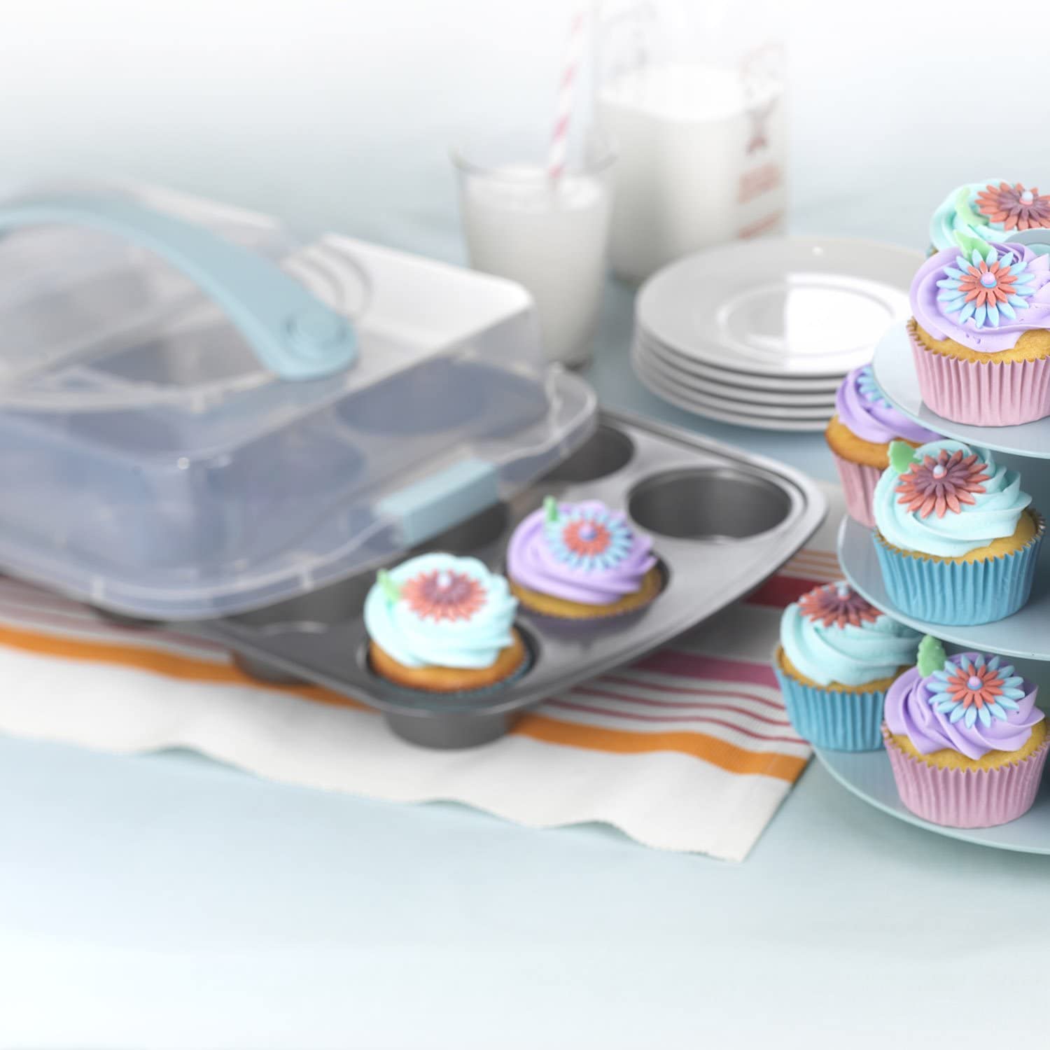 Bake-Take-Serve Nonstick Cupcake Pan Set with Tiered Stand
