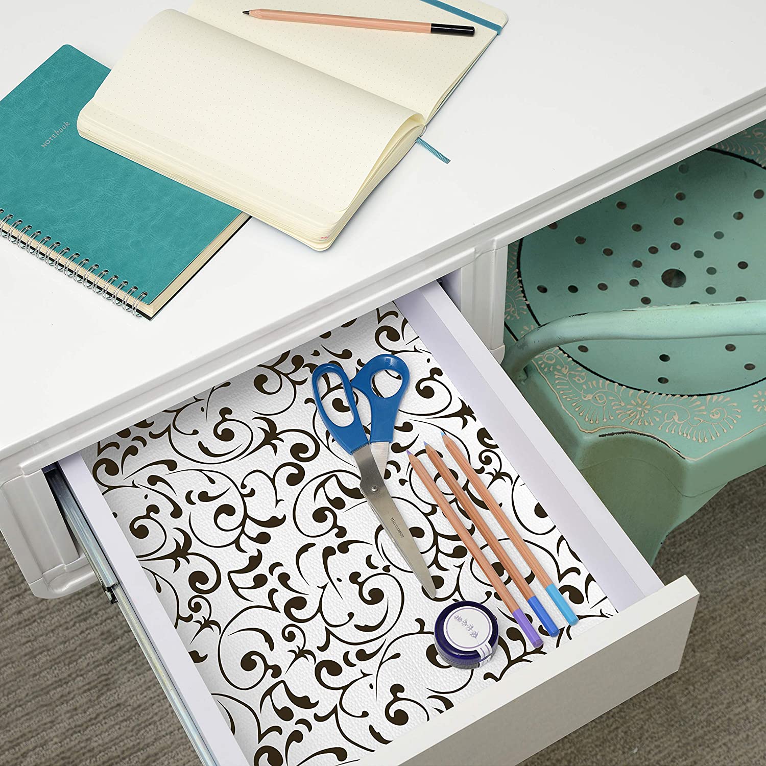 Prints Durable Adhesive Non-Slip Shelf and Drawer Liner Virtu Black 18" x 8'