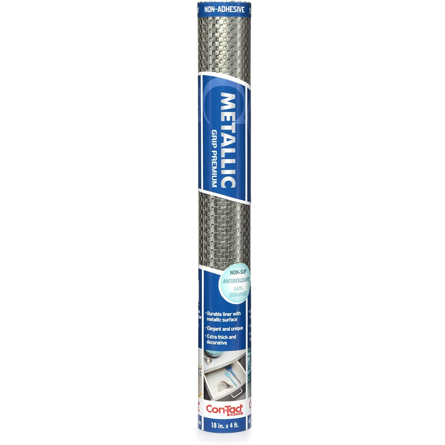 Premium Nοn-Adhesive Non-Slip Counter Top, Drawer and Shelf Liner Silver 18in x 4ft