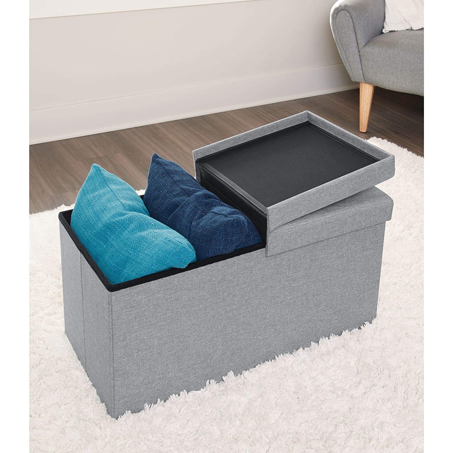 STORAGE OTTOMAN BENCH GRAY