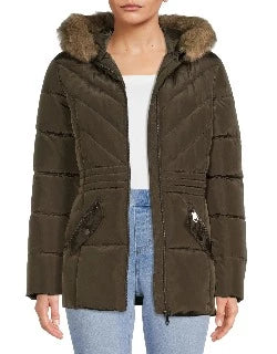 Heavy Puffer W / Fur Trim Hood Forest