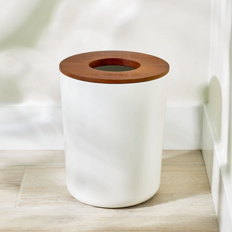 White Can with Paulownia Wood Lid