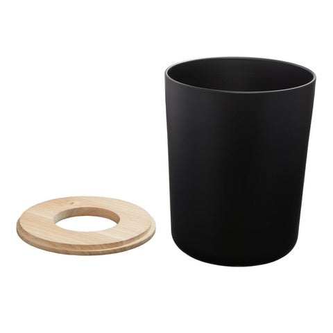 VANITY STEEL WASTE CAN MATTE BLACK WITH WOOD LID