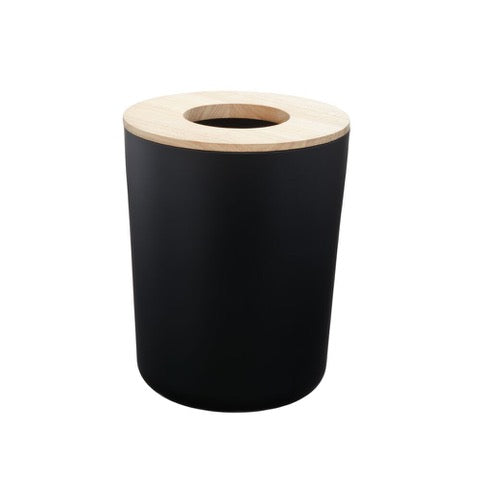 VANITY STEEL WASTE CAN MATTE BLACK WITH WOOD LID
