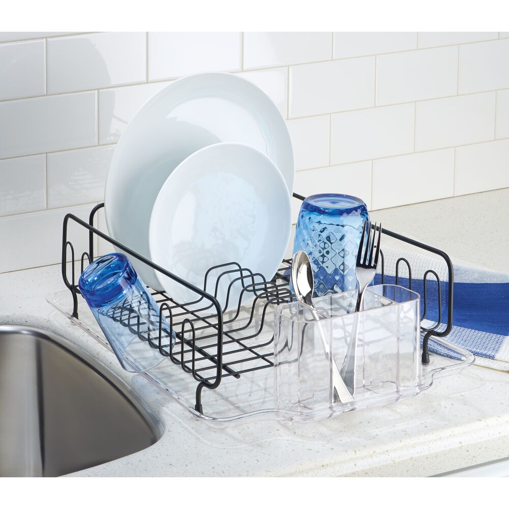 Dish Drainer Rack Clear/Matte Black Metal SS