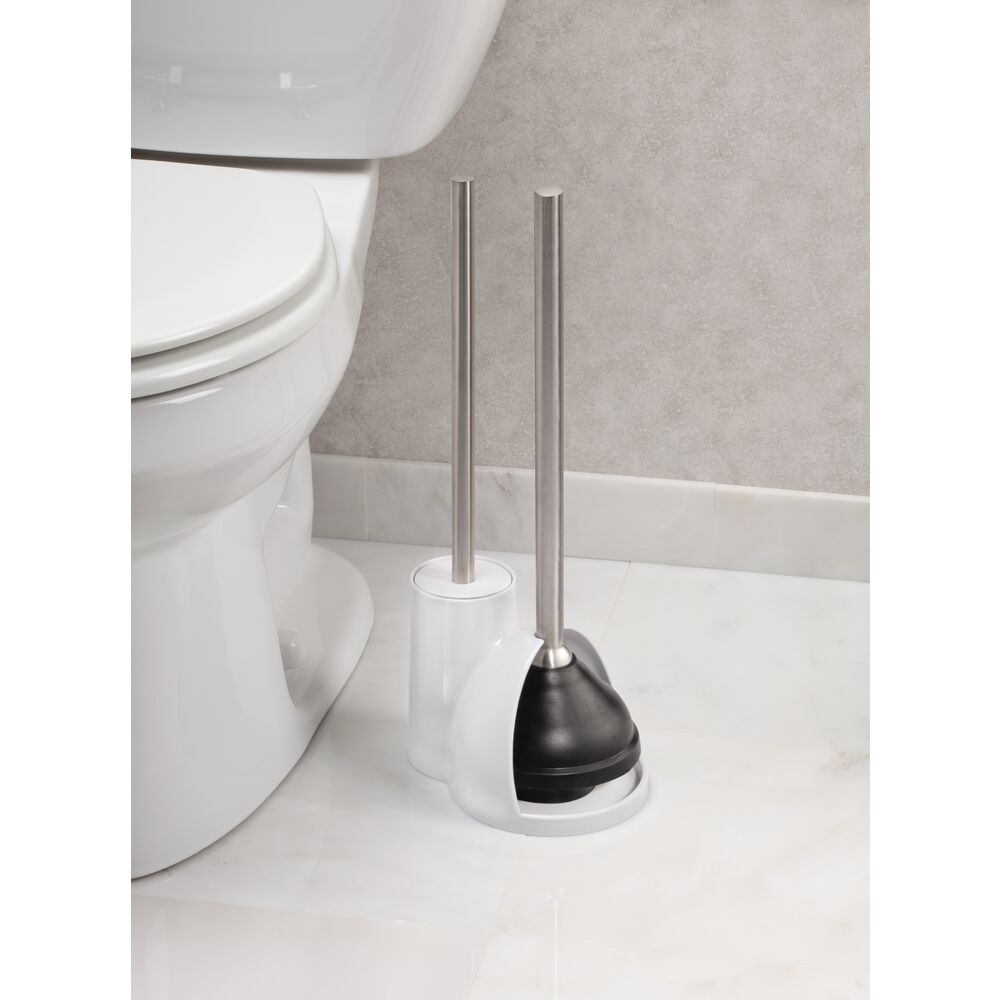 White/Brushed SS Bowl Brush & Plunger Combo