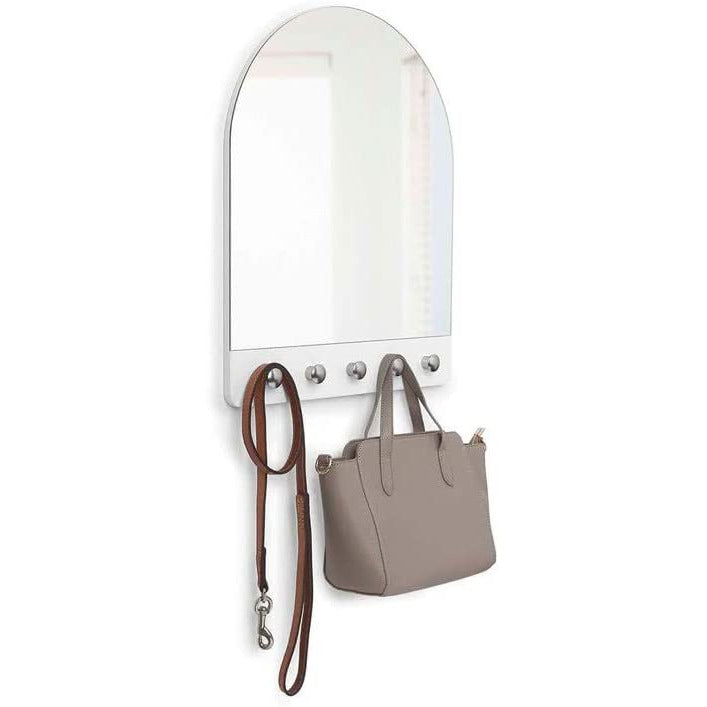 Peek Entryway Mirror with Hooks White