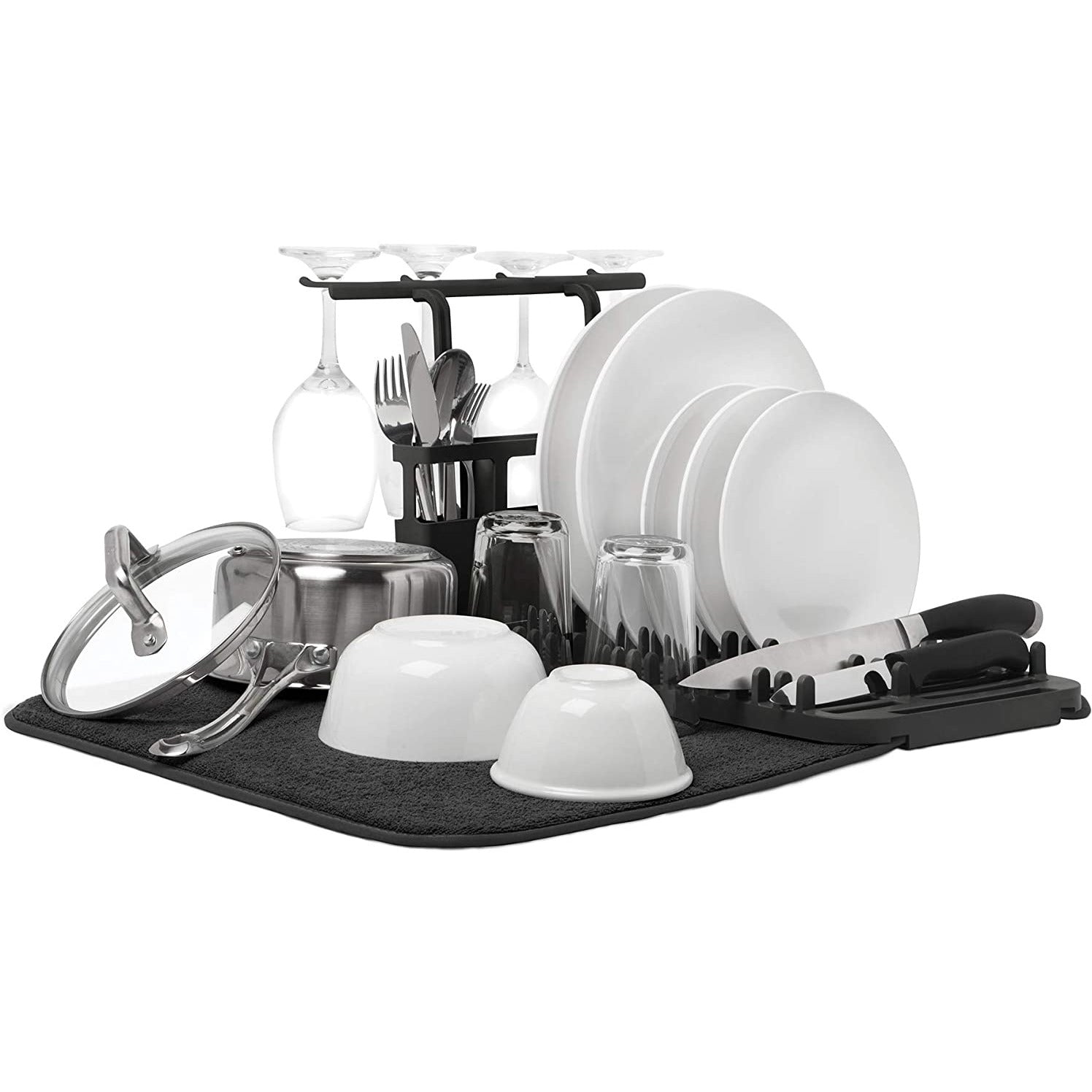 UDRY DISH DRYING RACK WITH STEMWARE HOLDER BLACK
