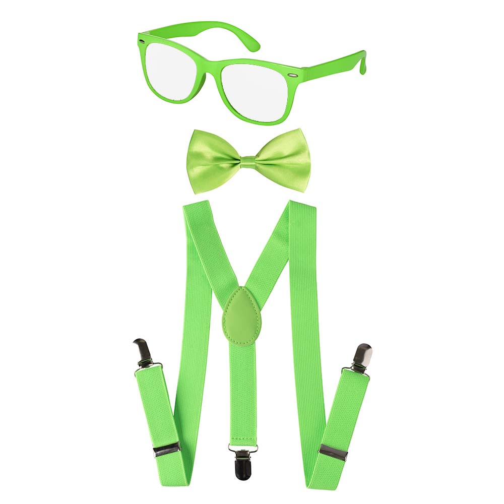 Neon Suspender, Bow-tie, Accessory SET GREEN