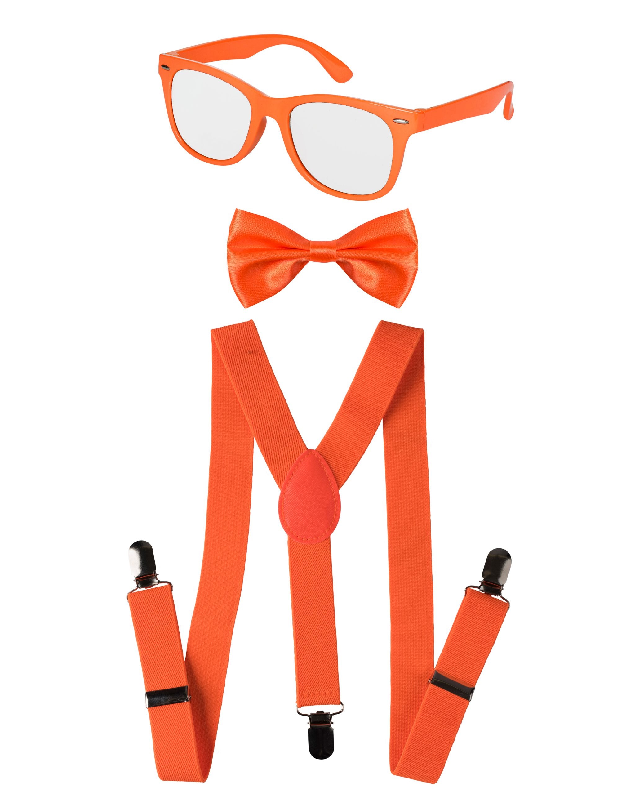 Neon Suspender, Bow-tie, Accessory SET ORANGE