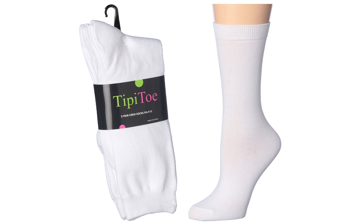 Women's 3 Pairs per Pack White Crew Socks