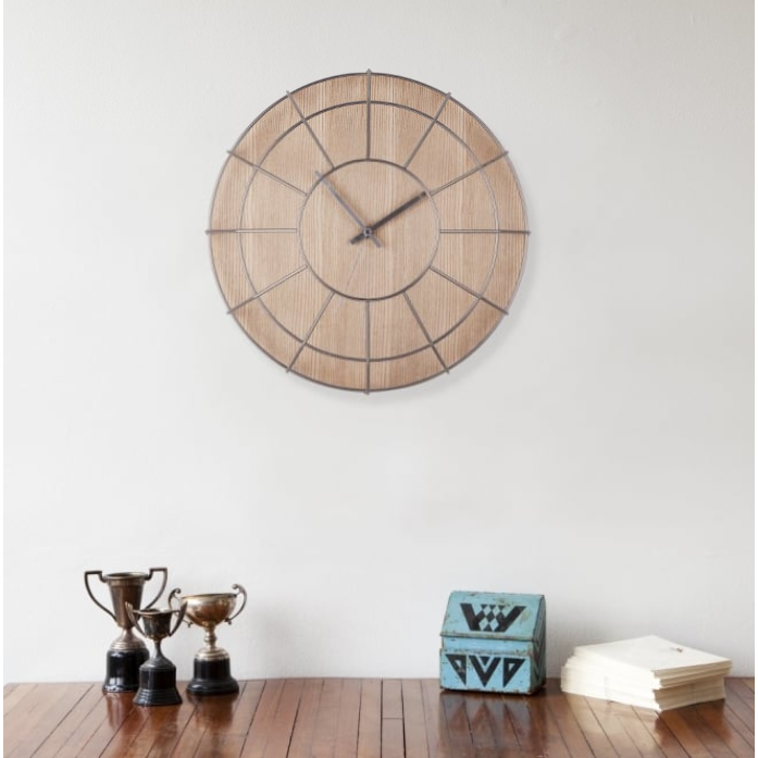 Cage Wall Clock Wood/Nickel 16.25"