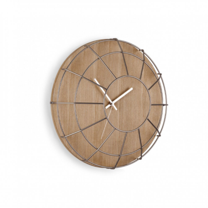 Cage Wall Clock Wood/Nickel 16.25"